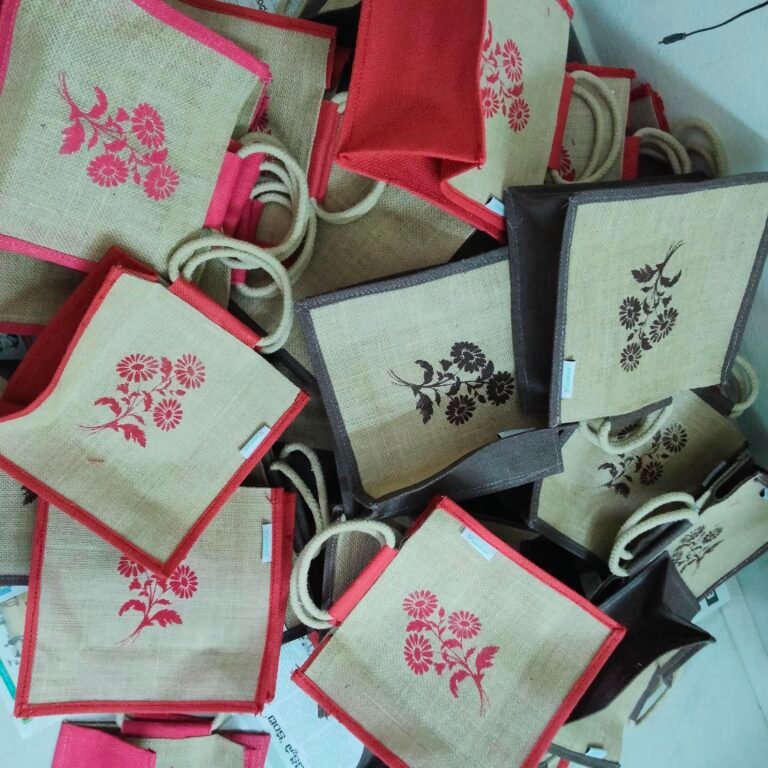 flower print jute bags.