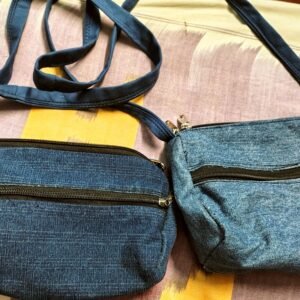 upcycled denim sling bags.