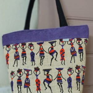 Printed jute tote bag.