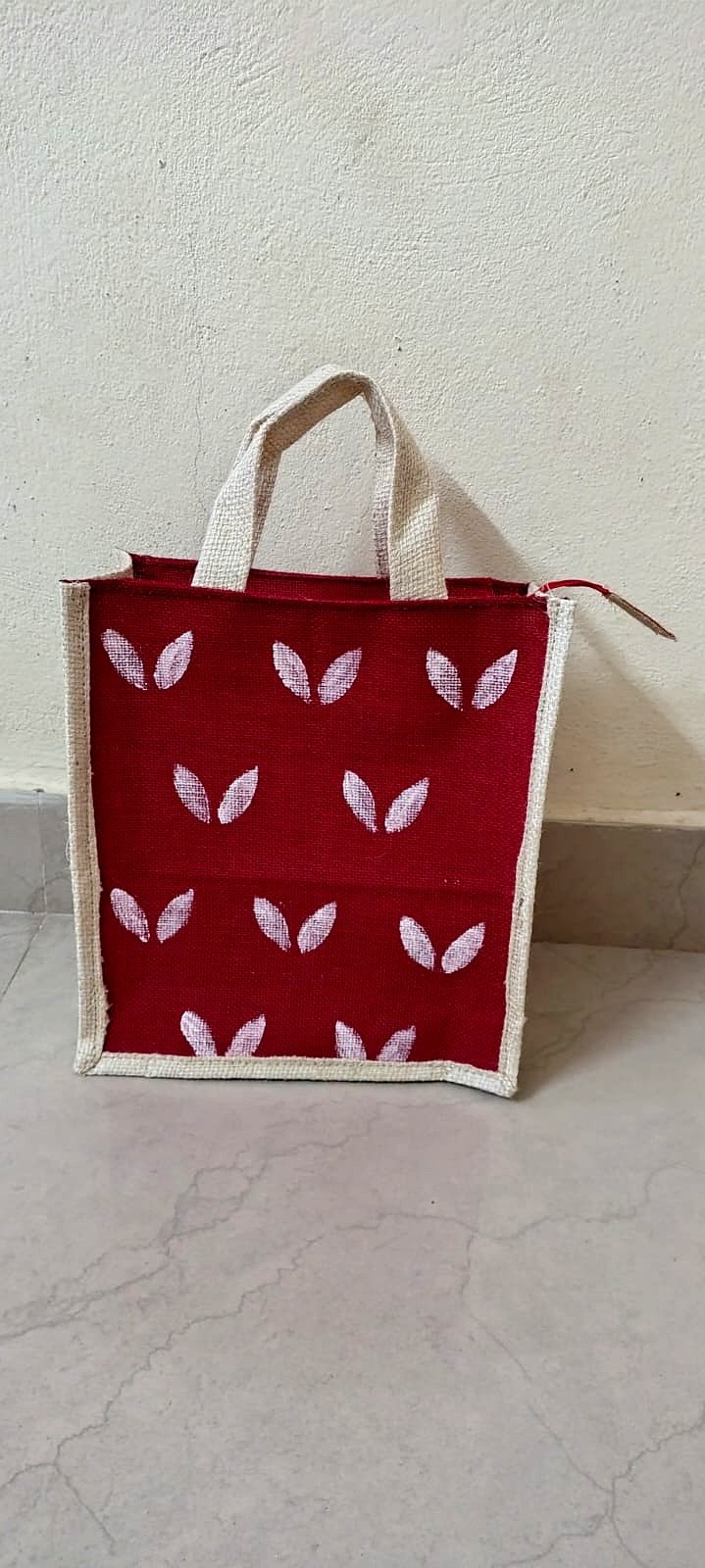 Handmade Jute Lunch Bag with bottle and spoon holders, Eco-Friendly