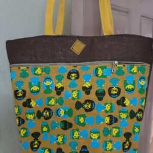 Printed jute tote bag.