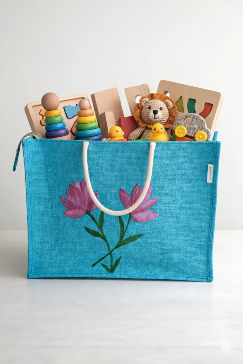 Jute Grocery bag/Hand Painted jute bag. - Image 2