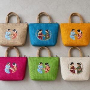 Jute Tambulam bags with dtf prints.